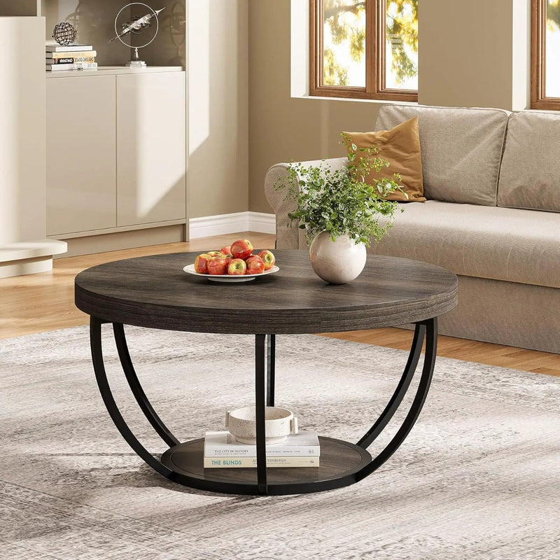 2 Tier Circle Coffee Table With Storage Shelves by HouseOfZazla