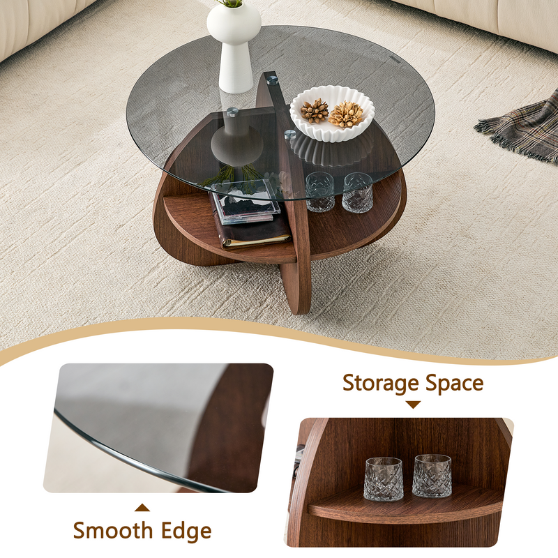 Creative Cross-Structure Round Coffee Table with Glass Top by HouseOfZazla