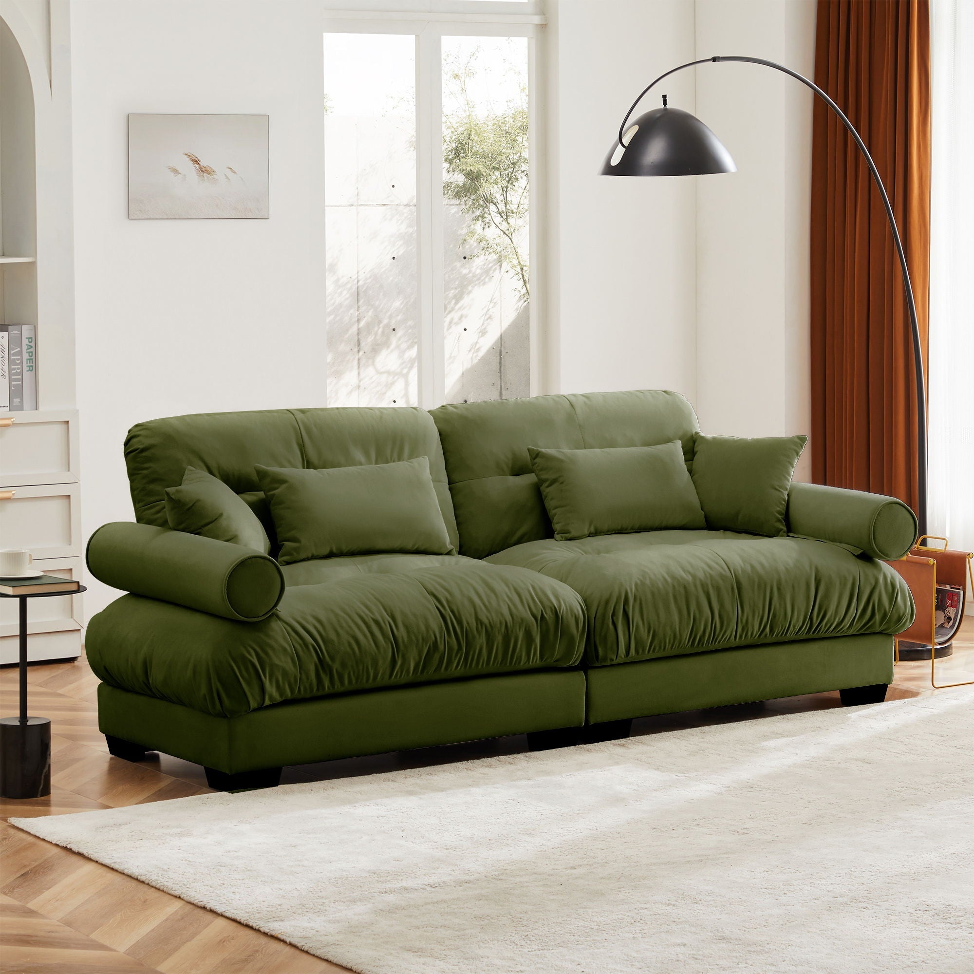Modern Sofa With Bolstered Armrests And Pillows by Unique Piece Furniture