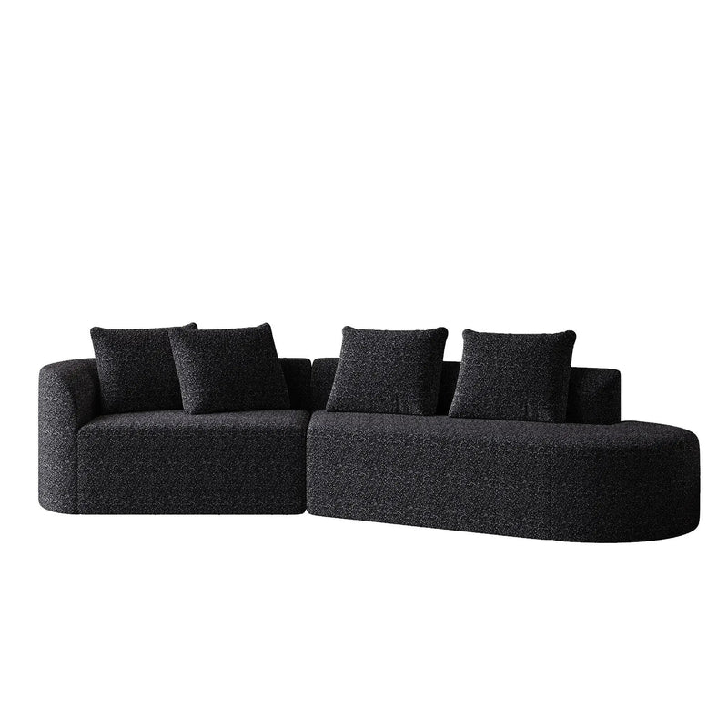 Upholstered Oversized Sectional Sofa, 4 Seater Extra Deep & Wide Curved Cloud Couch With 4 Throw Pillows For Living Room - Black by HouseOfZazla