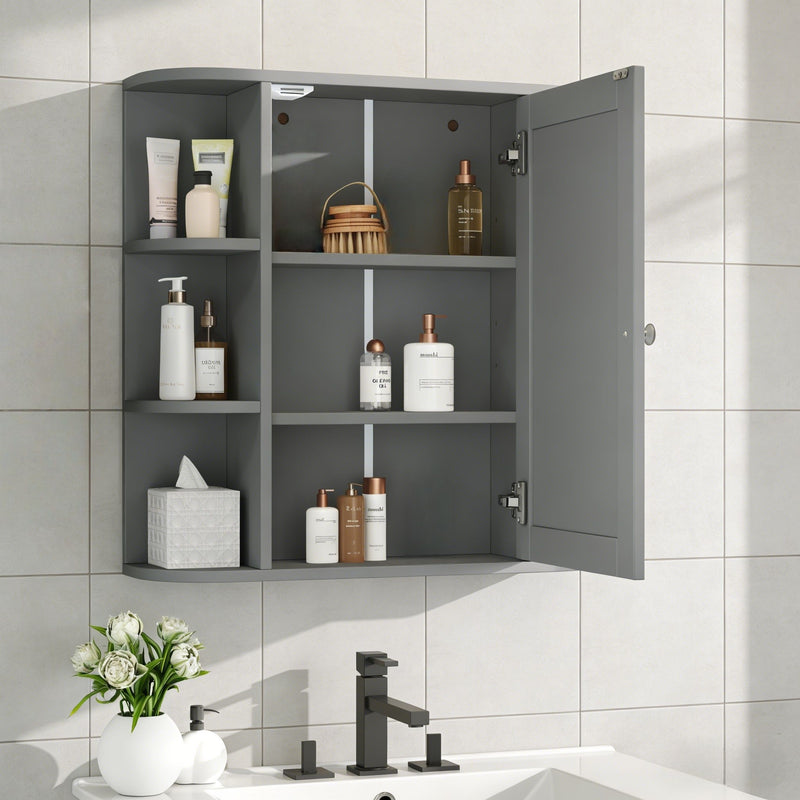 Bathroom Wall Storage Cabinet With Mirror And Adjustable Shelf, 6 Open Shelves by HouseOfZazla