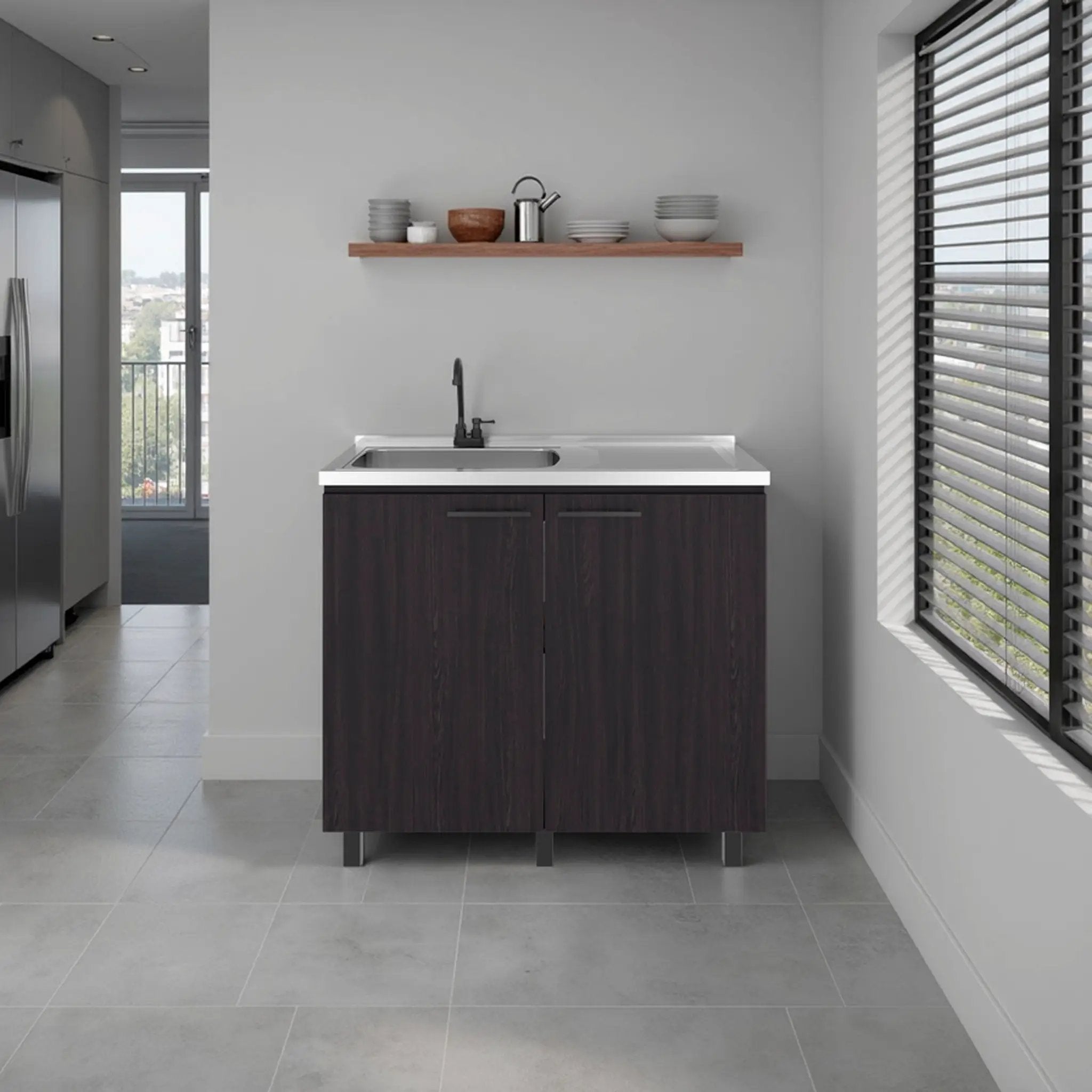 Alatna Freestanding Utility Base Cabinet with Stainless Steel Countertop and Faucet by HouseOfZazla