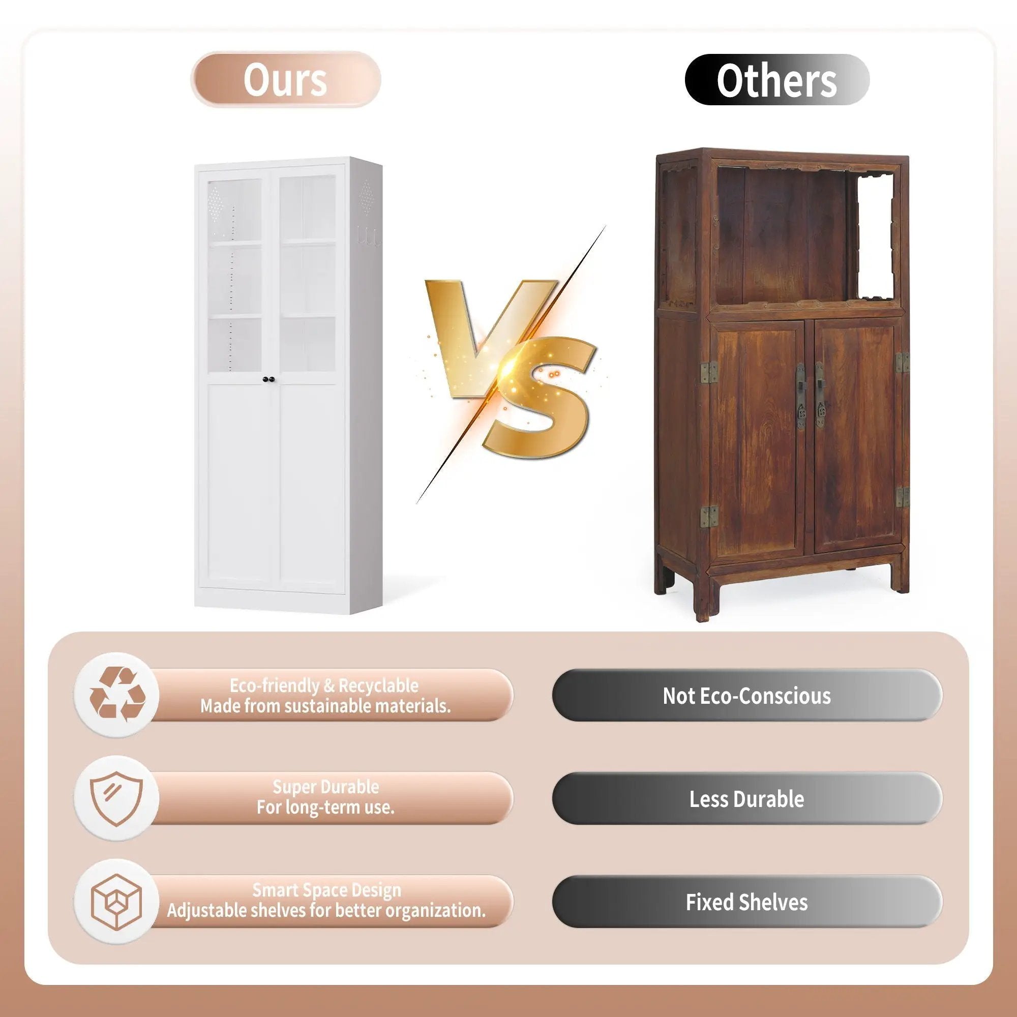 Tall Metal Kitchen Pantry Cabinet With Adjustable Shelves And Silent Magnetic Doors - White by Unique Piece Furniture