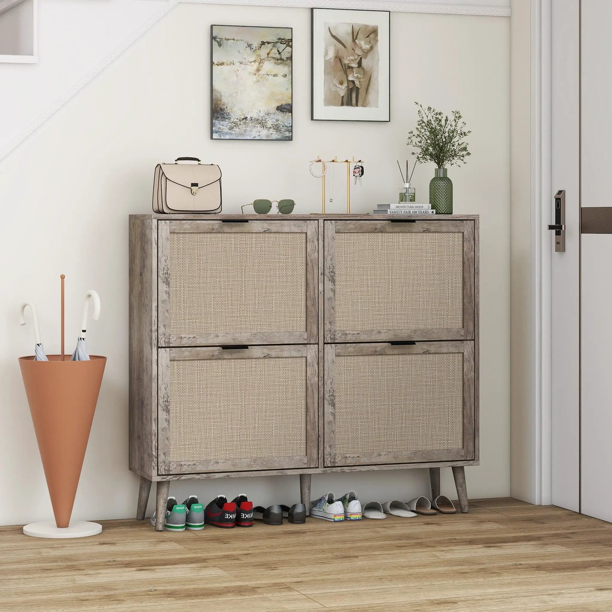 4 Door Shoe Rack, Freestanding Modern Shoe Storage Cabinet by Unique Piece Furniture