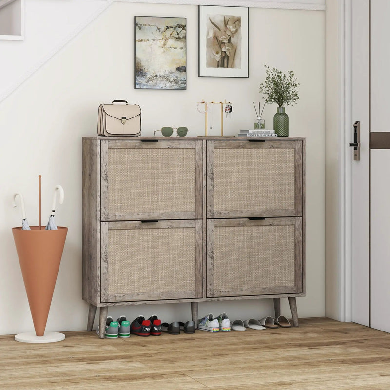 4 Door Shoe Rack, Freestanding Modern Shoe Storage Cabinet by HouseOfZazla