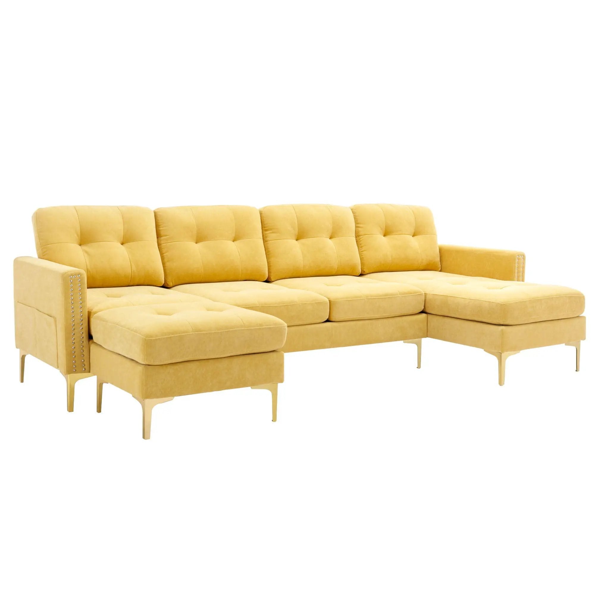 Modern L - Shape Convertible Sectional Sofa With Movable Ottoman