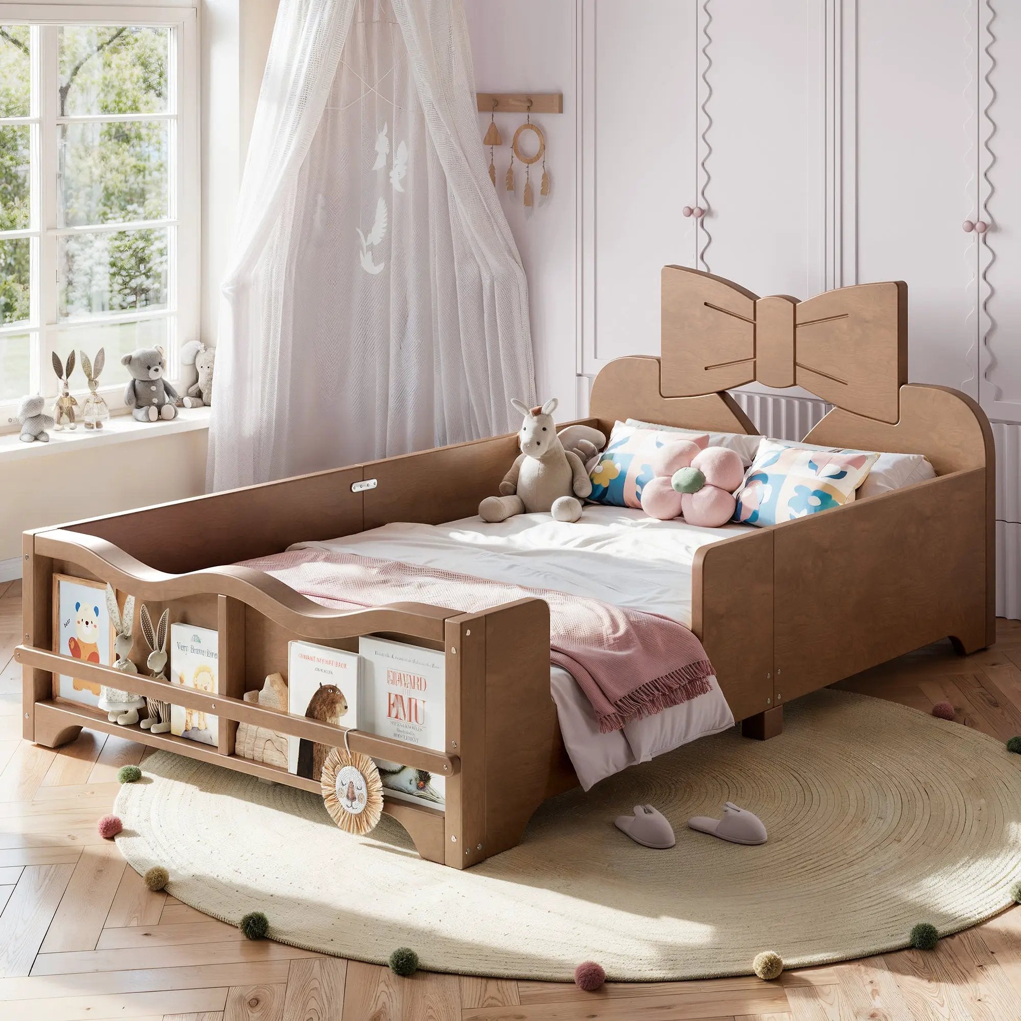 Twin Size Kids Platform Bed with Full Surround Guardrails by HouseOfZazla