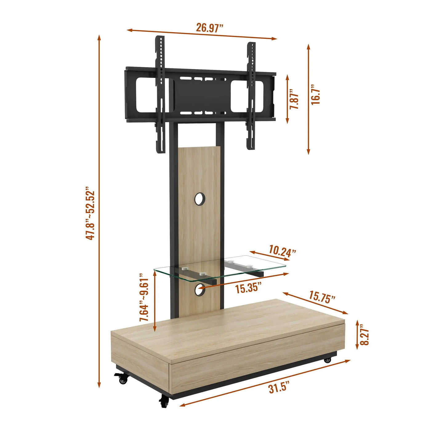 Mobile TV Cart With Push Pull Drawer, Lockable Wheels by HouseOfZazla