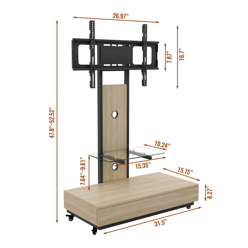 Mobile TV Cart With Push Pull Drawer, Lockable Wheels by HouseOfZazla