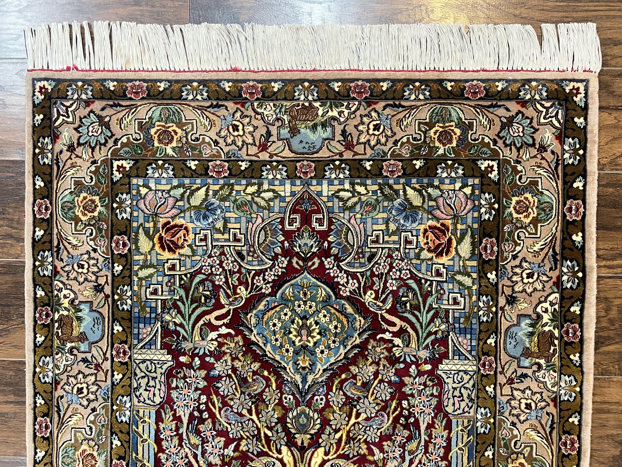 Marvelous Persian Isfahan Rug 3.7 x 5.6, Tree of Life and Animal Pictorials, Handmade Vintage Super Fine 600 KPSI, Kork Wool Silk Highlights, Rare by Jewel Rugs