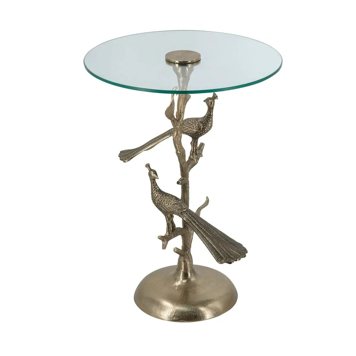 Gold Peacock Side Table with Round Glass Top by HouseOfZazla