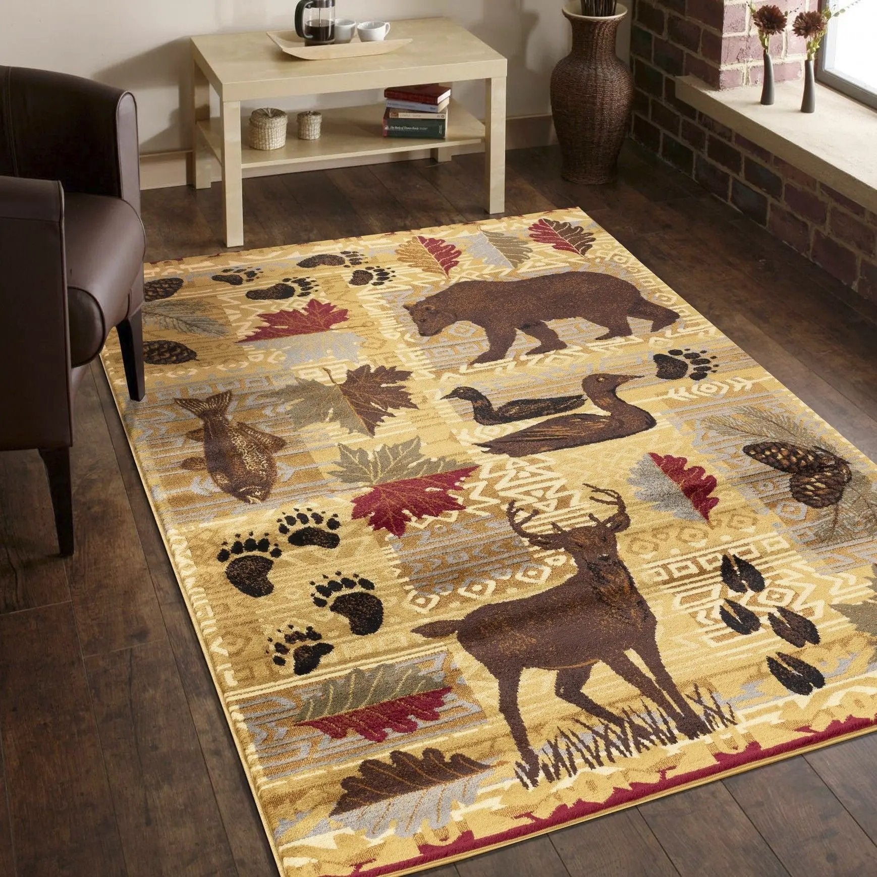 Nature's Nest - 5'3" X 7'3" Polypropylene, Lodge Area Rug - Multi / Beige by HouseOfZazla