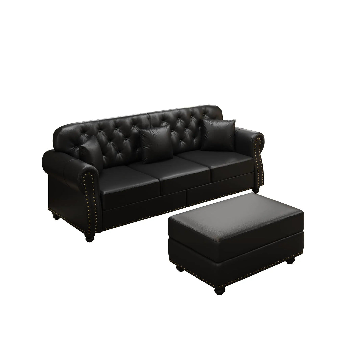 Upholstered Sofa With Nailhead Trim, Rolled Armrests With Ottoman by HouseOfZazla