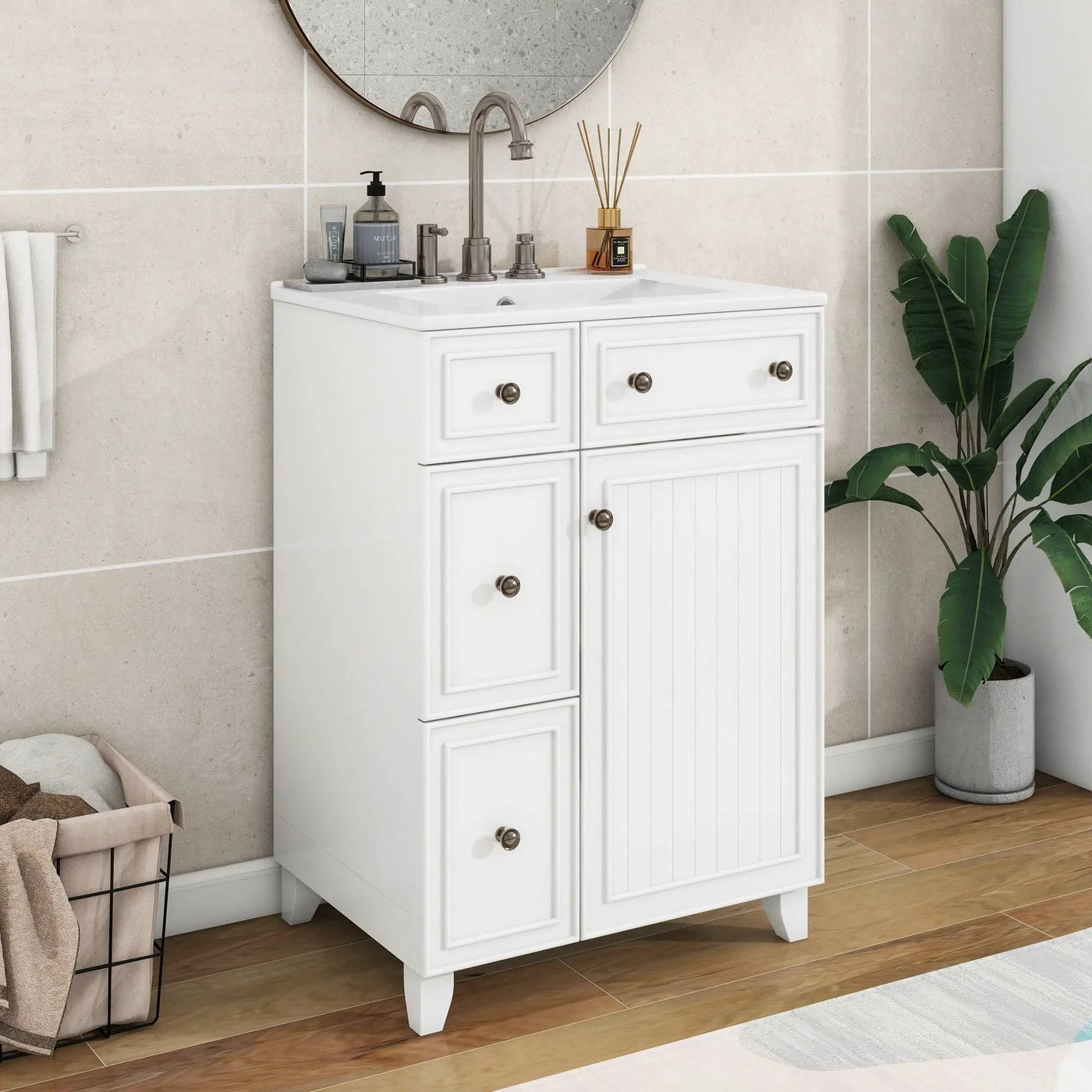 Transitional Style Bathroom Vanity Cabinet With Ceramic Sink by HouseOfZazla