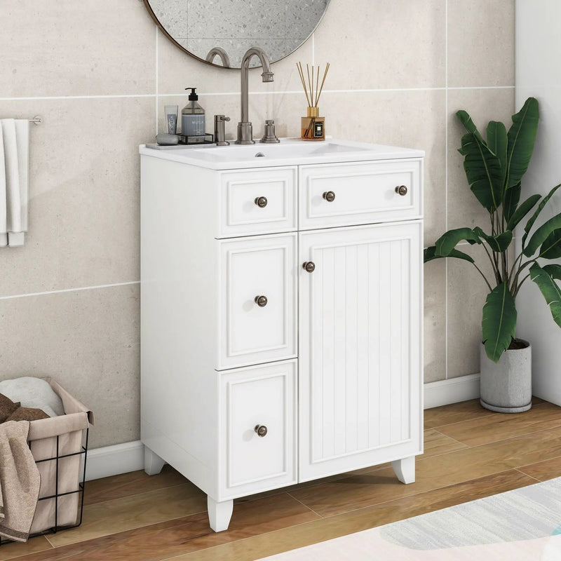 Transitional Style Bathroom Vanity Cabinet With Ceramic Sink by Unique Piece Furniture