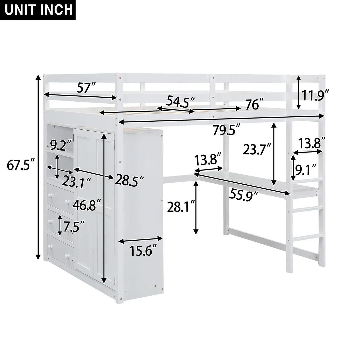 Loft Bed With Built In Wardrobe, Shelves And Drawers by HouseOfZazla