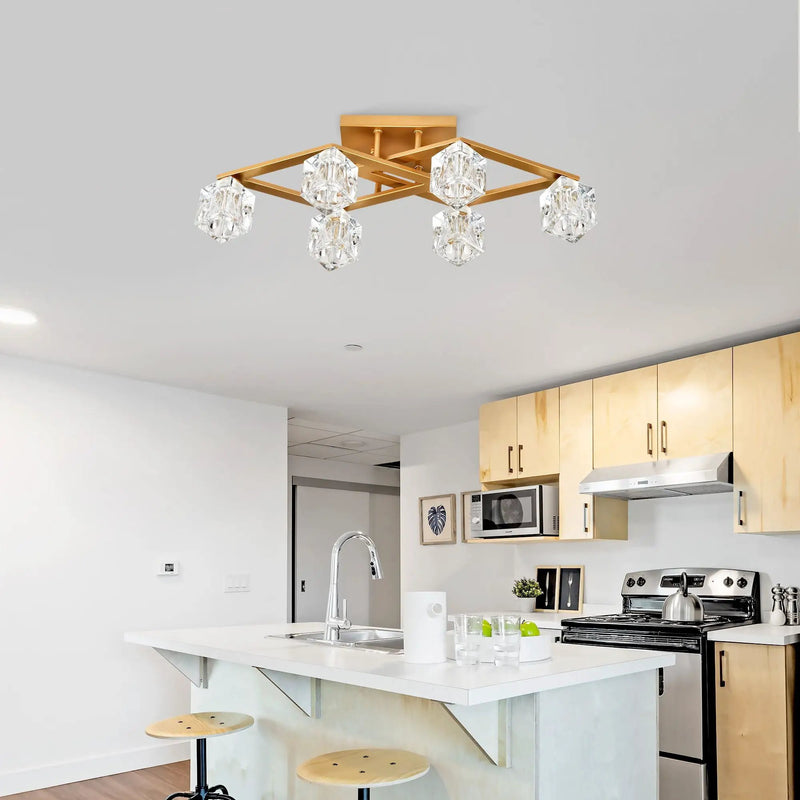 6 Light Crystal Ceiling Light For Dining Room, Modern Ceiling Lamp With Light Fixture For Entryway, Lobby, Kitchen, Bedroom, Living Room, Conference Room, (6*G9 Bulbs Included) by Unique Piece Furniture