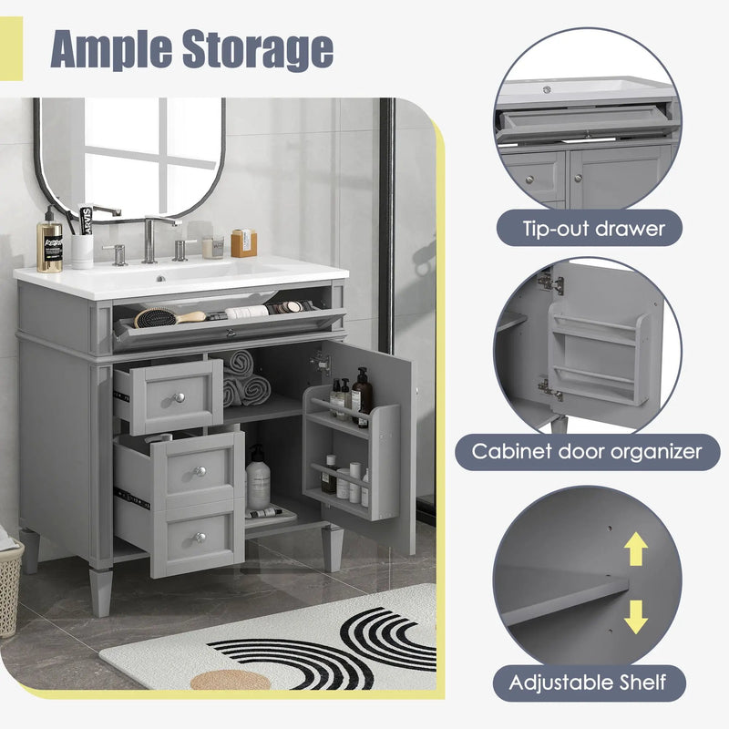 Bathroom Vanity With Top Sink, Storage Cabinet With 2 Drawers, Tip Out Drawer by Unique Piece Furniture