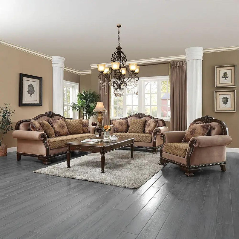 Chateau De Ville - Loveseat With 3 Pillows (Same Lv01589) - Fabric & Espresso by Unique Piece Furniture