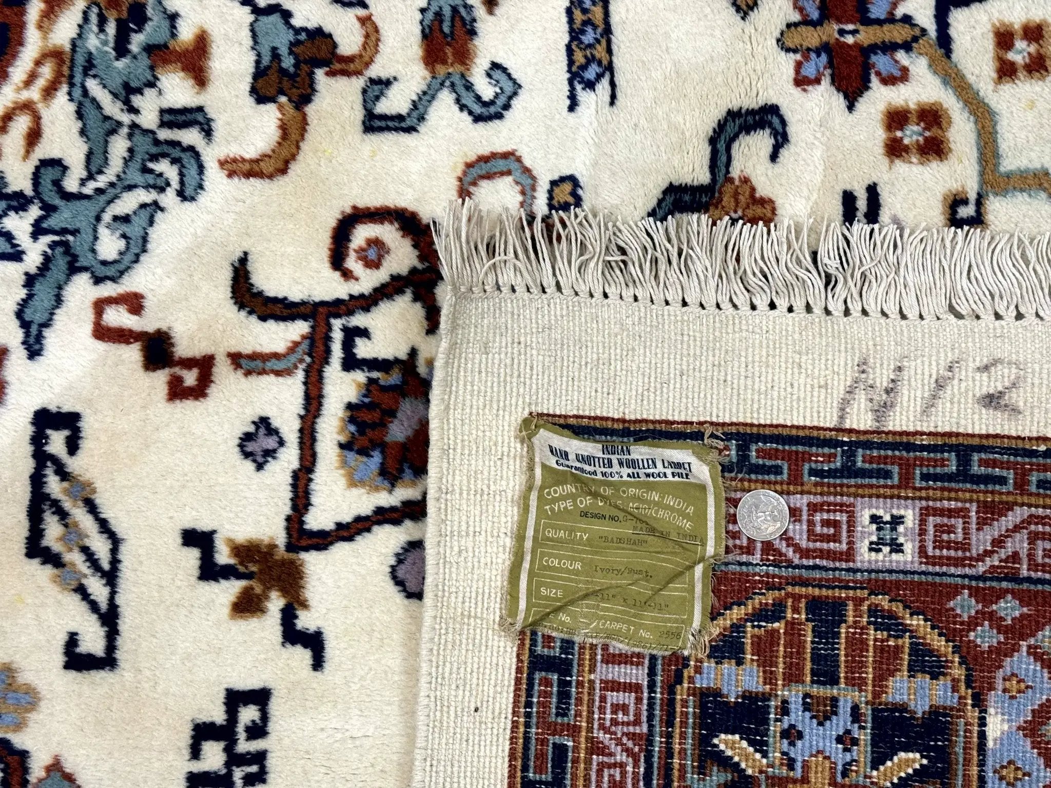 Indo Chinese Wool Rug 9x12, Ivory and Rust Red, Dragon Motifs by Jewel Rugs