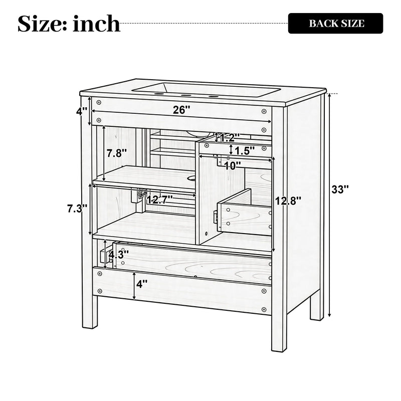 Modern Bathroom Vanity With Sink, Soft Close Drawers & Door, Storage Rack by HouseOfZazla