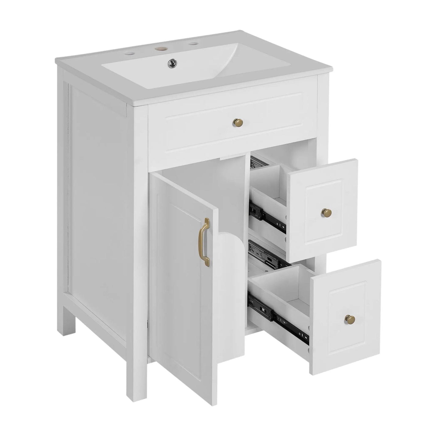 Elegant Bathroom Vanity With Ceramic Sink, Soft Close Doors And Drawers, Double Storage Racks by HouseOfZazla