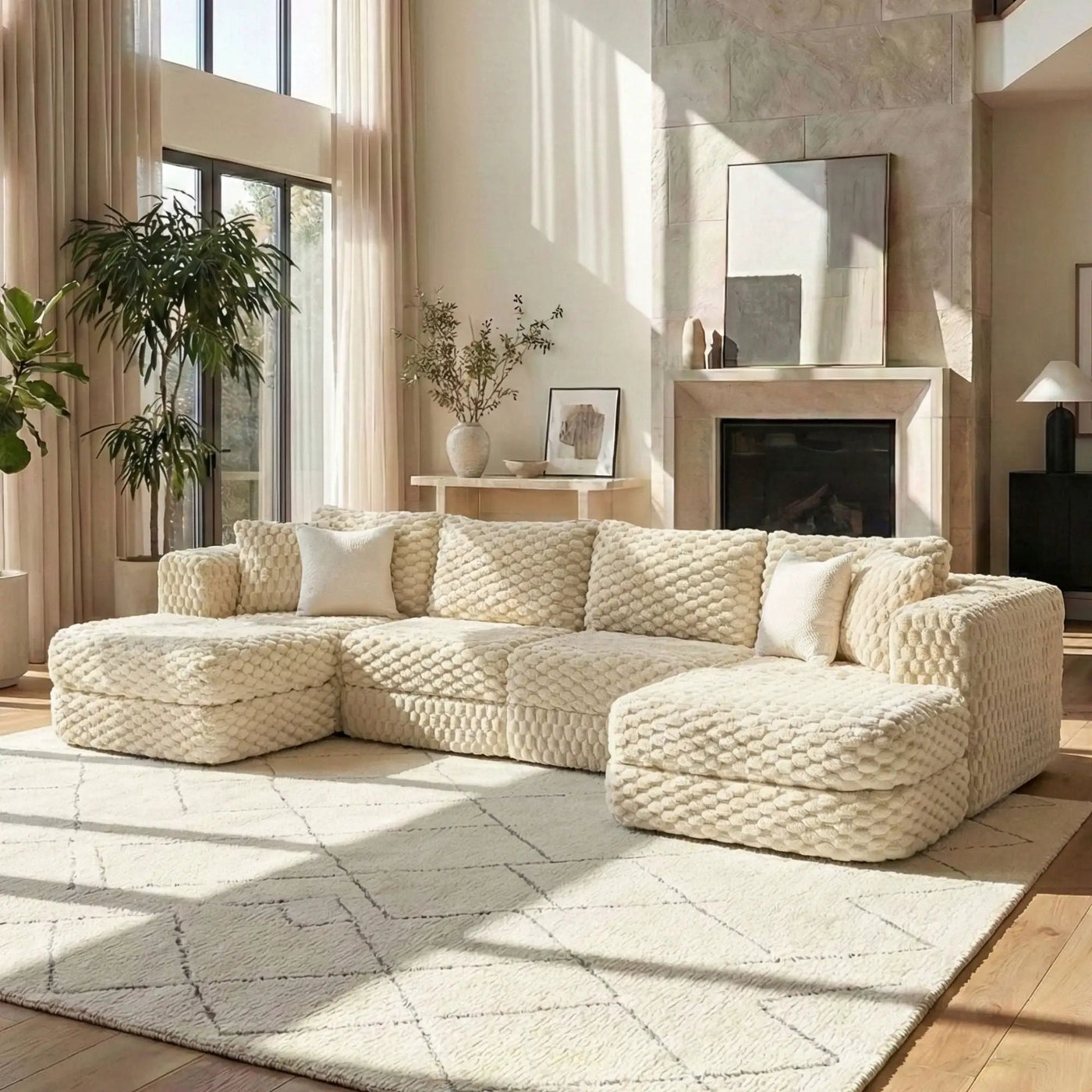 Modular Sectional Sofa, Boneless Couch With 2 Movable Ottomans by HouseOfZazla