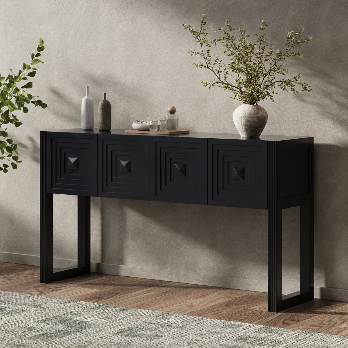 Geometric Carved Console Table with 3 Soft-Close Drawers, photo 2 of 10