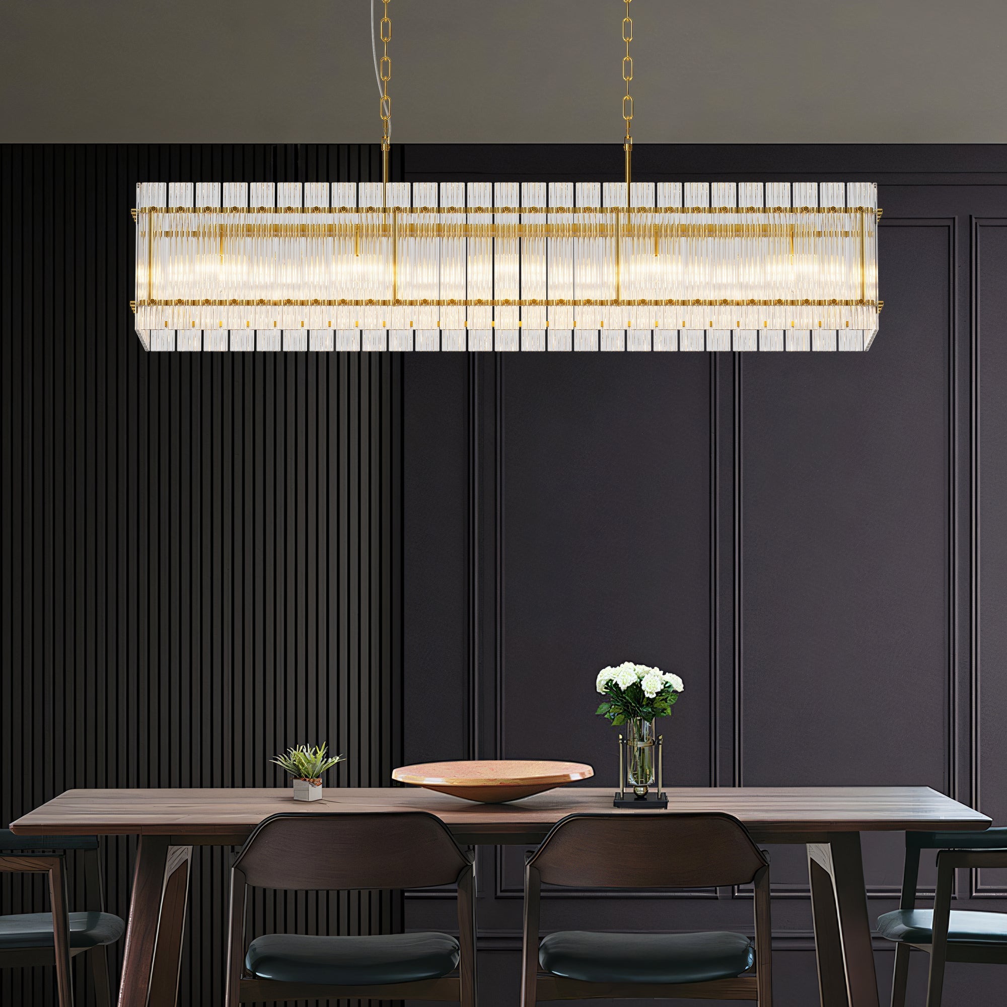 Modern Rectangular Crystal Glass 10-Light Chandelier by HouseOfZazla