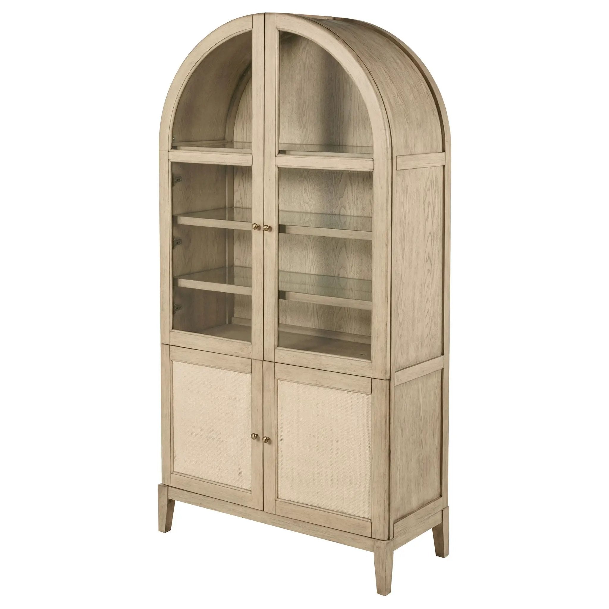 Kailani 4-Door Cane Dining Vitrine Display Cabinet Beige Oak by Unique Piece Furniture