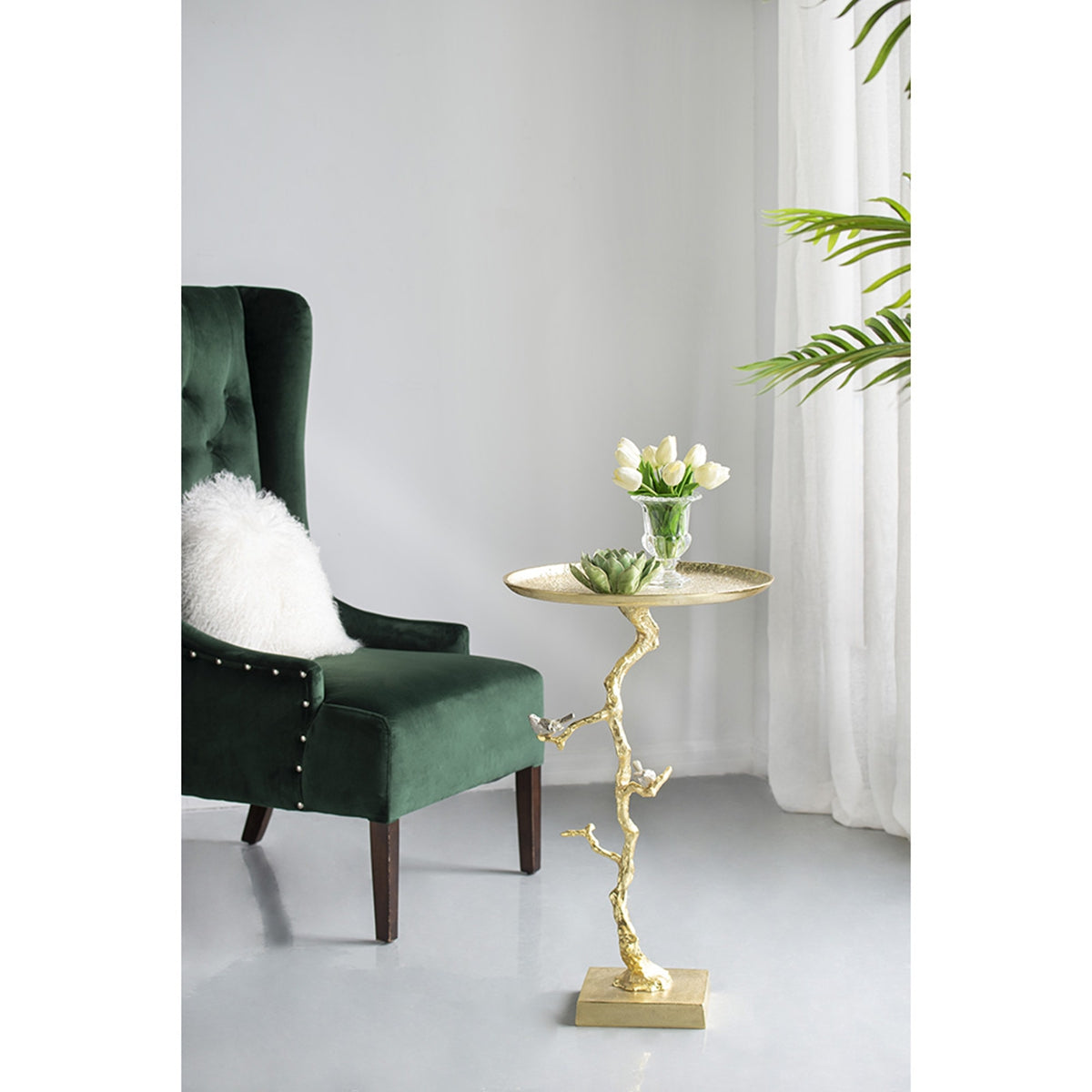 Contemporary Shiny Side Table with Tree Branch Design - Gold, photo 10 of 10