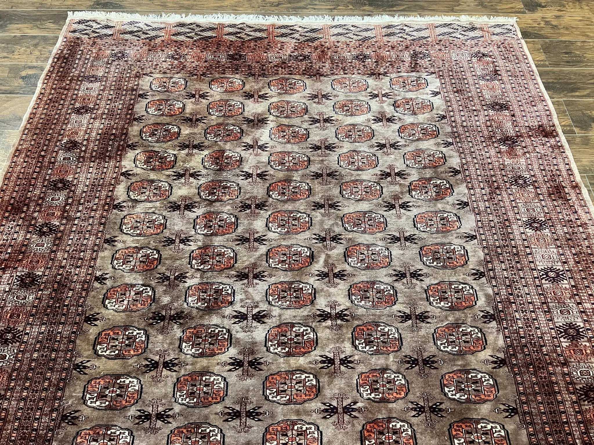 Pakistani Bokhara Turkoman Rug 7x10, Handmade Vintage Wool Carpet, Brown-Red by Jewel Rugs