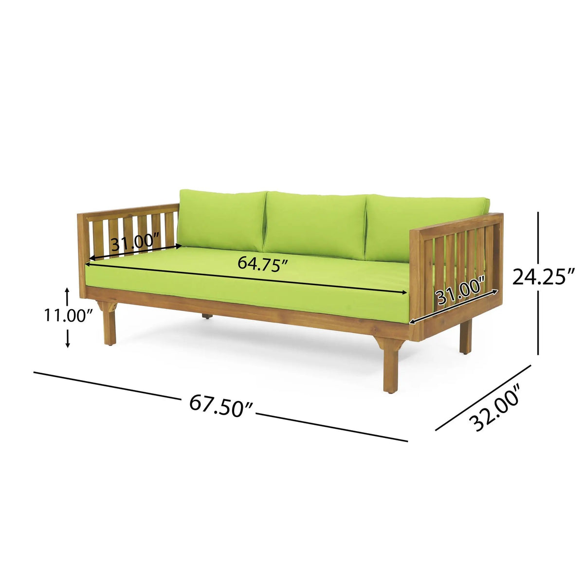 Claremont 3 Seater Daybed Teak Acacia Wood Water Resistant Cushions by HouseOfZazla