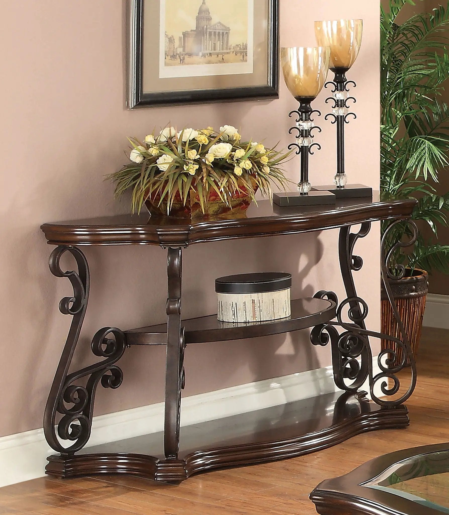 Laney Scrollwork Entryway Sofa Console Table Deep Merlot by Unique Piece Furniture
