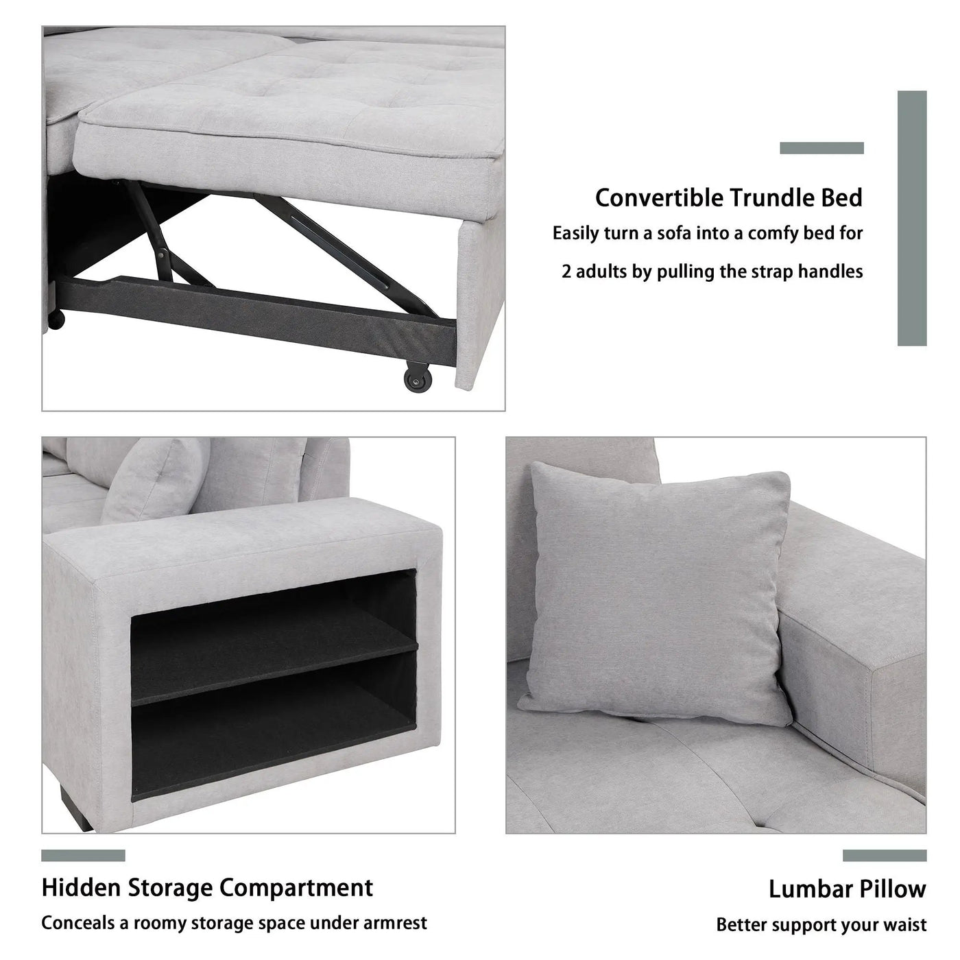 Modern L-Shape 3 Seat Reversible Sectional Couch, Pull Out Sleeper Sofa With Storage Chaise And 2 Stools For Living Room Furniture Set by Unique Piece Furniture