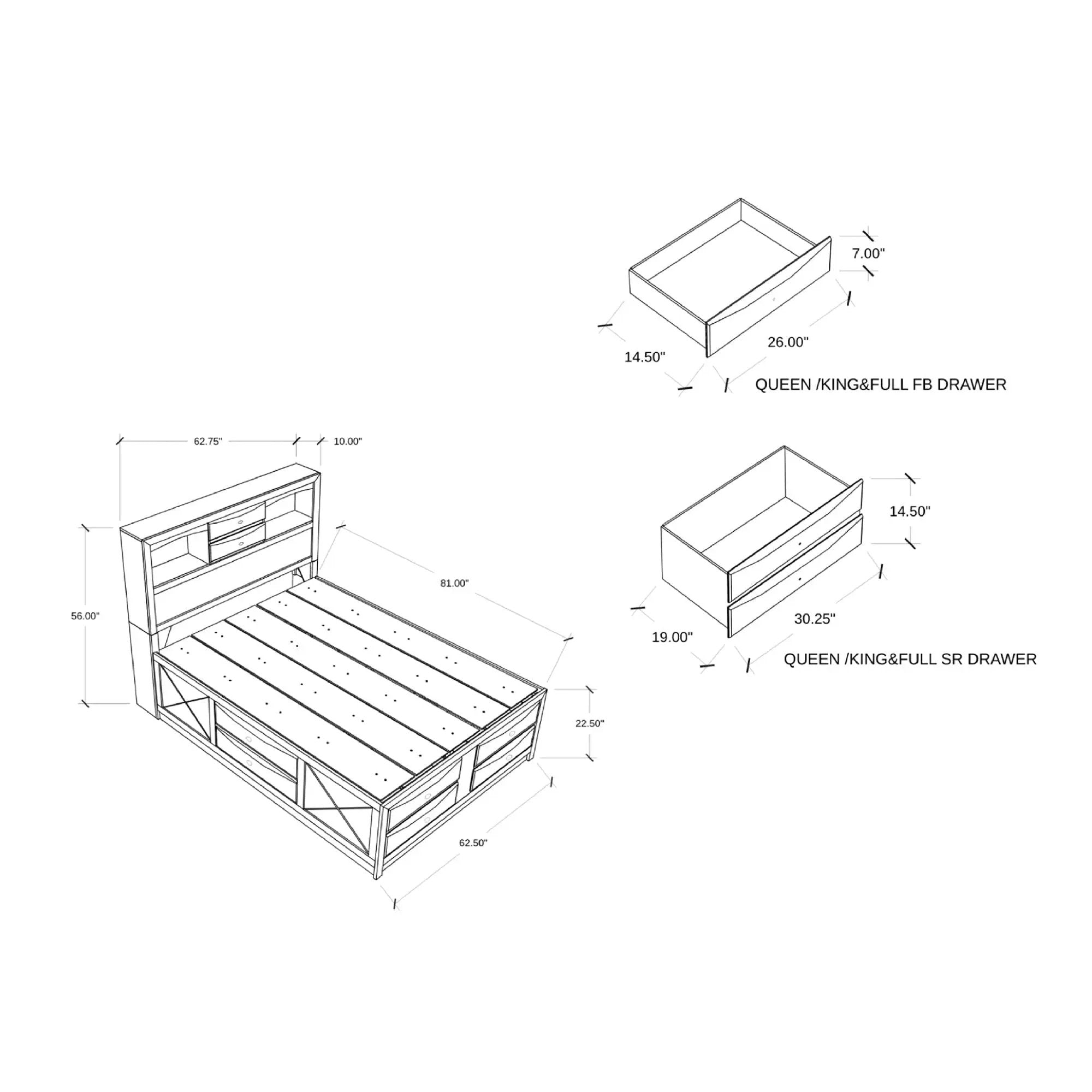 Lucille - 5 Piece Bedroom Set With Storage Drawers And Bookcase Headboard by HouseOfZazla