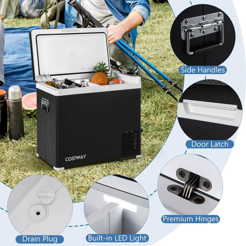 53QT Portable Dual Zone 12V Car Refrigerator Compressor Fridge Freezer for Vehicles Camping Travel-Black by DirectDeals