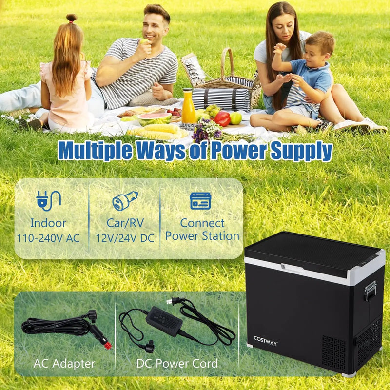 53QT Portable Dual Zone 12V Car Refrigerator Compressor Fridge Freezer for Vehicles Camping Travel-Black by DirectDeals