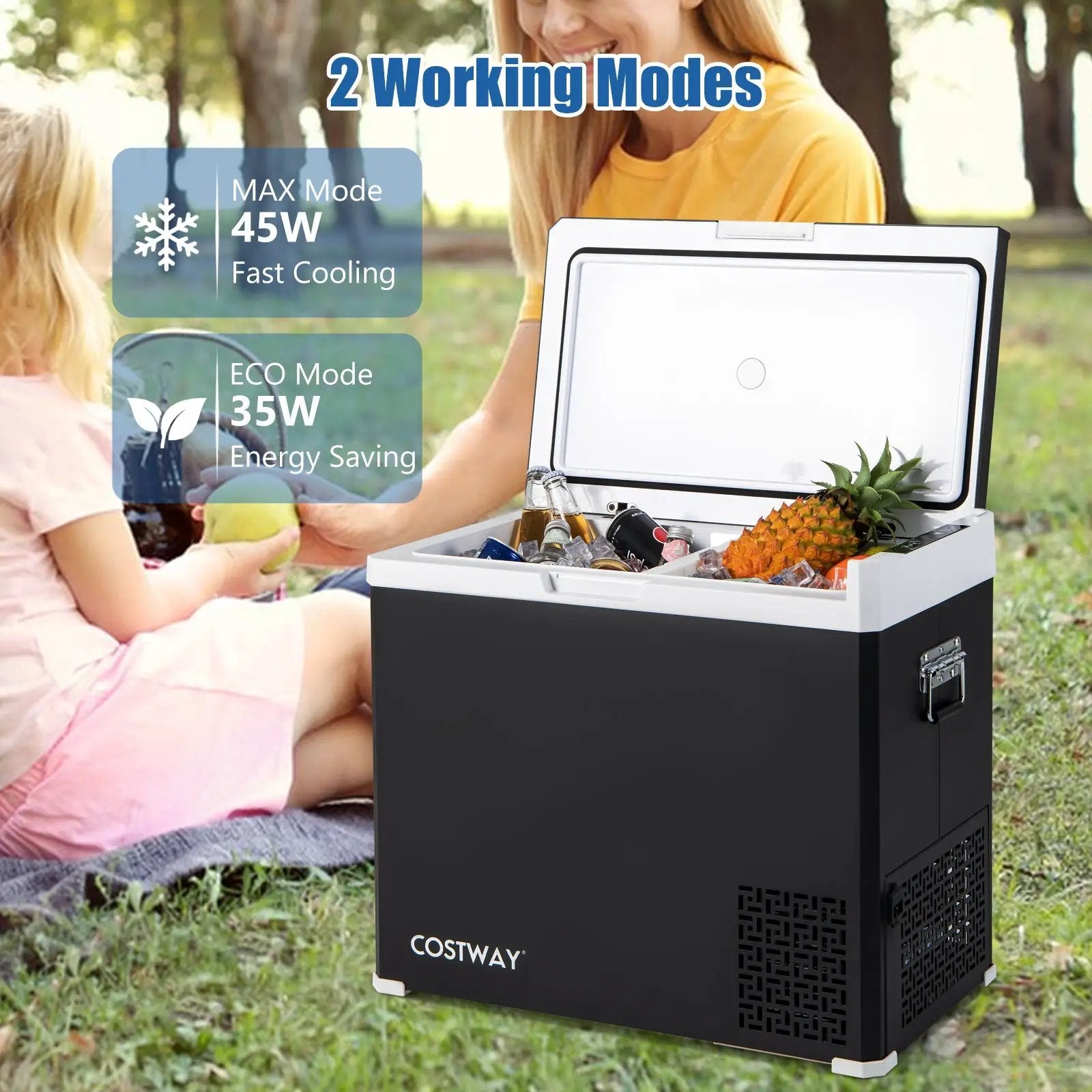 53QT Portable Dual Zone 12V Car Refrigerator Compressor Fridge Freezer for Vehicles Camping Travel-Black by DirectDeals