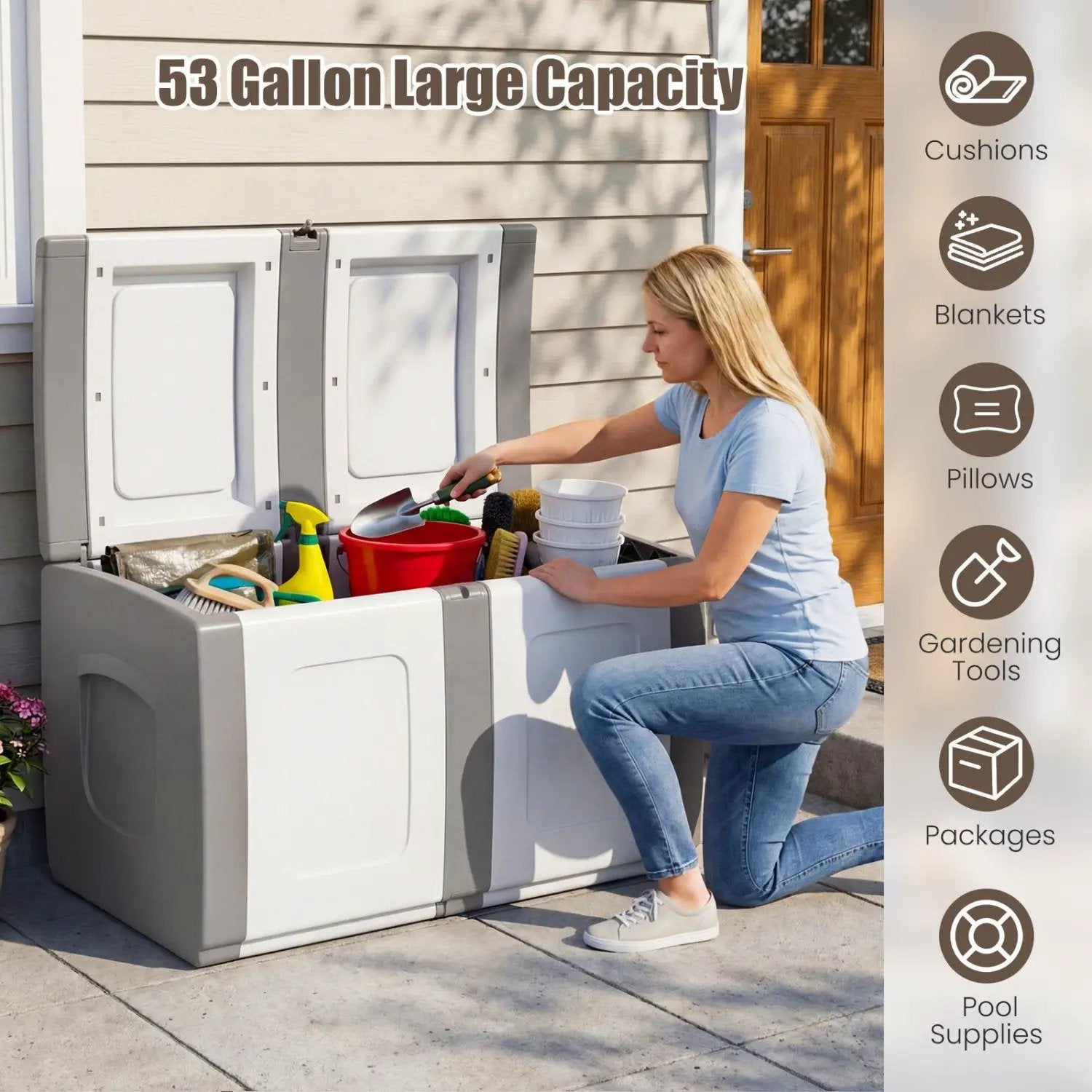 53 Gallon Patio Container with Lockable Lid for Packages and Garden by DirectDeals