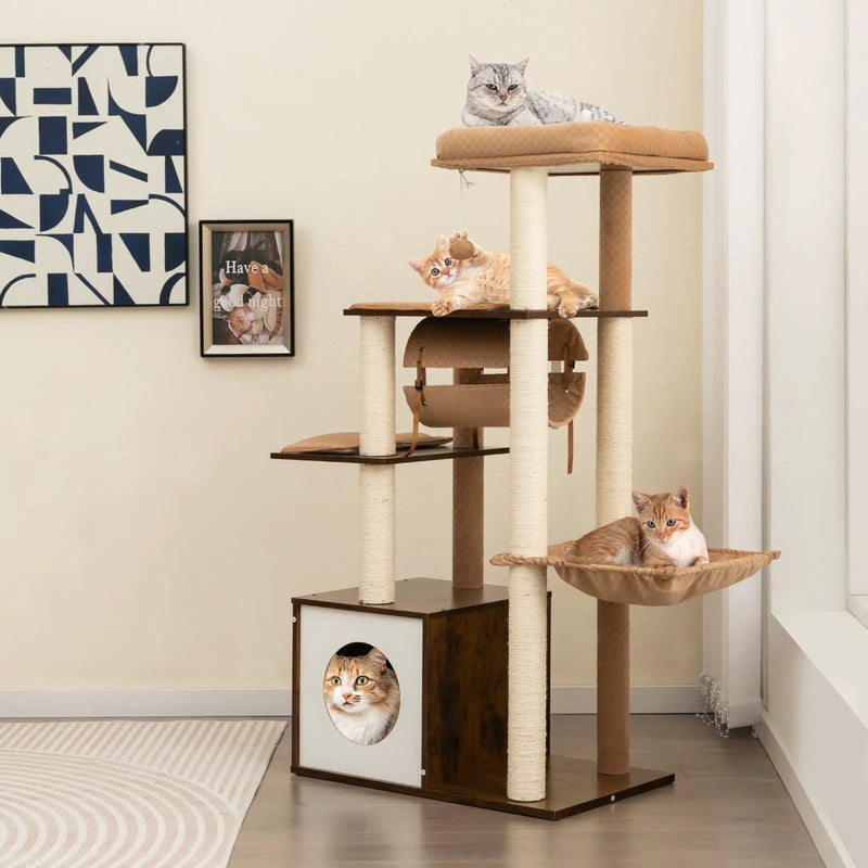 53 Inch Cat Tree with Condo and Swing Tunnel by DirectDeals
