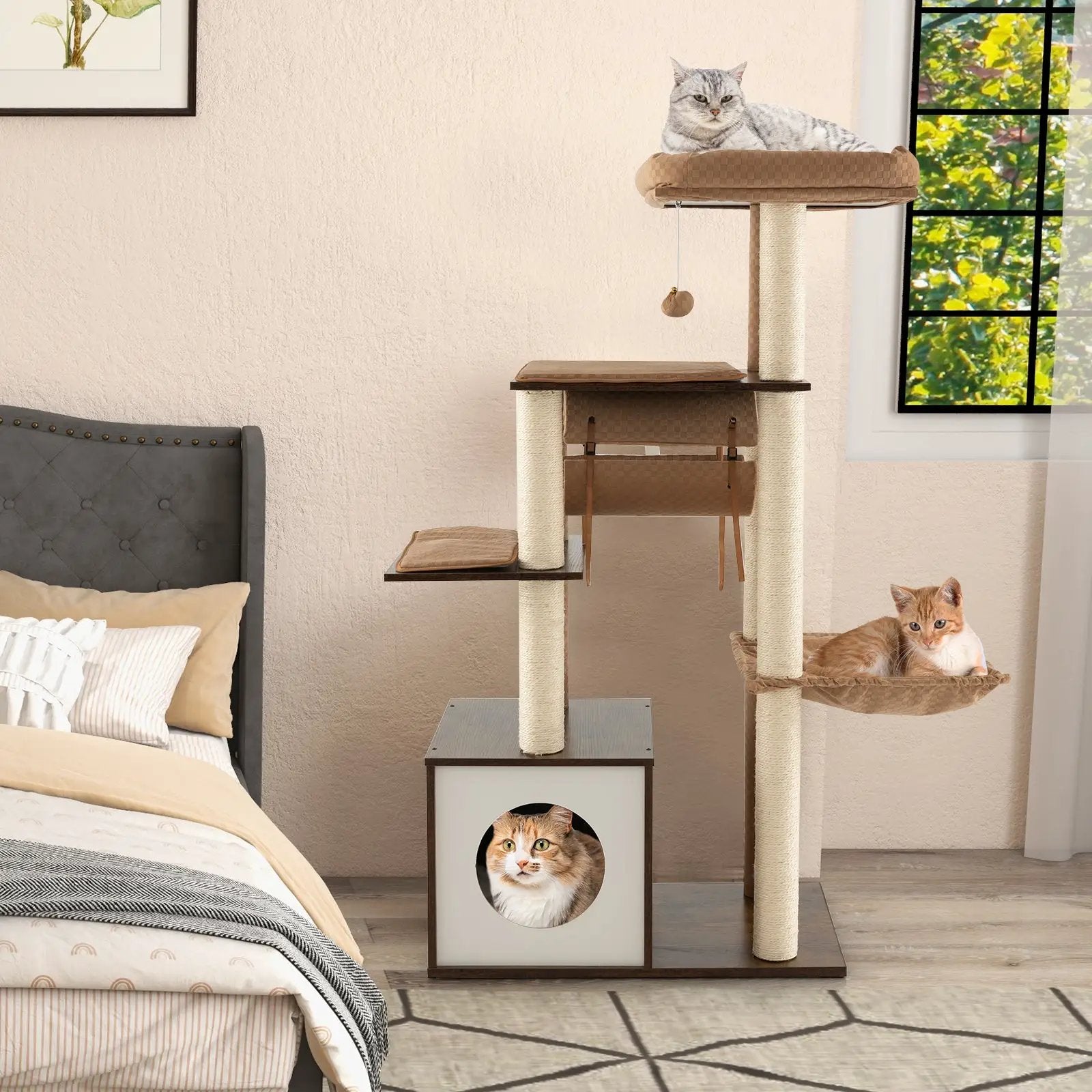 53 Inch Cat Tree with Condo and Swing Tunnel by DirectDeals