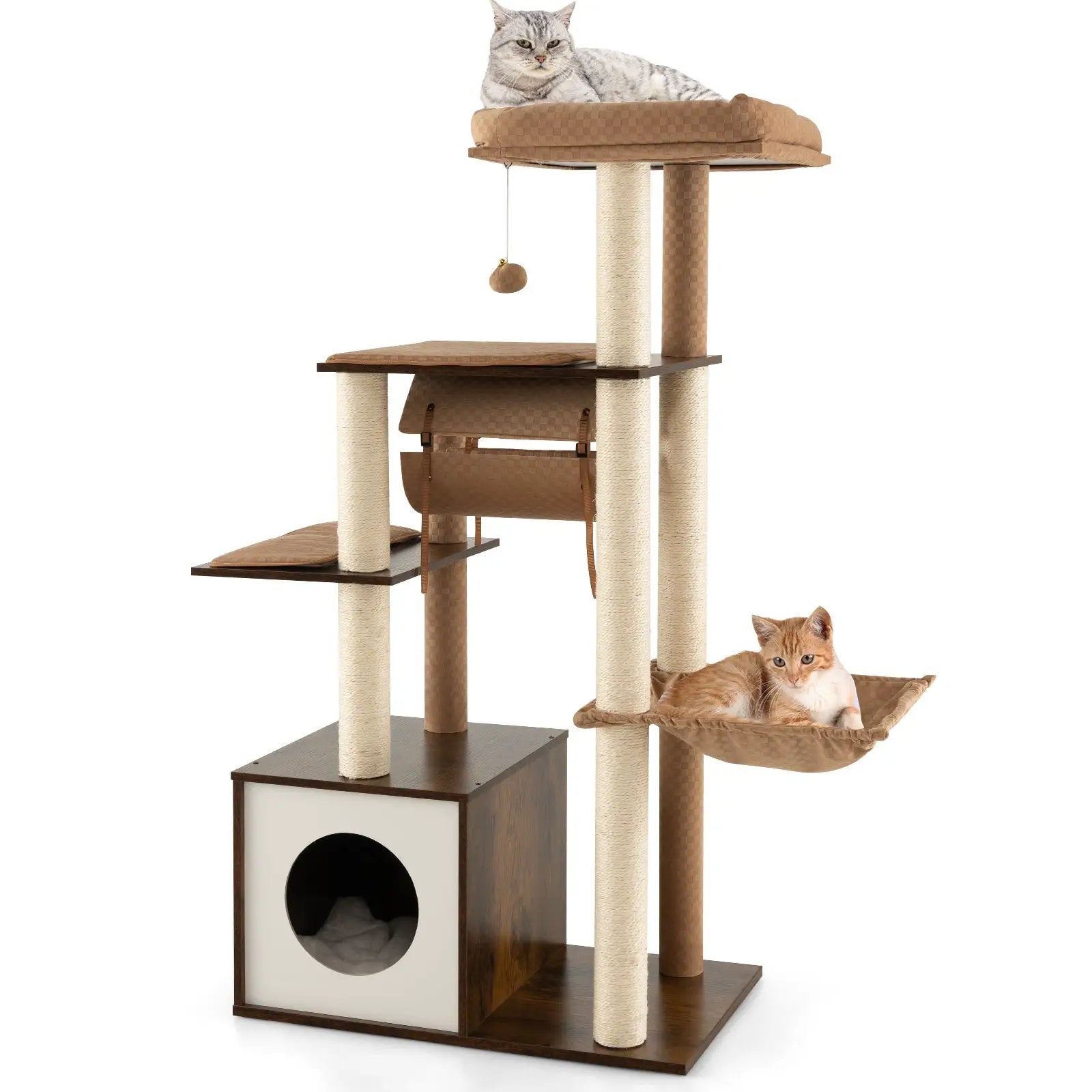 53 Inch Cat Tree with Condo and Swing Tunnel by DirectDeals