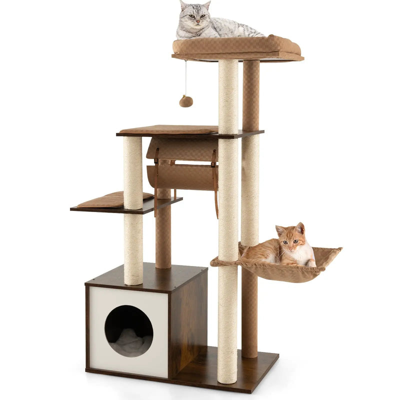 53 Inch Cat Tree with Condo and Swing Tunnel by DirectDeals