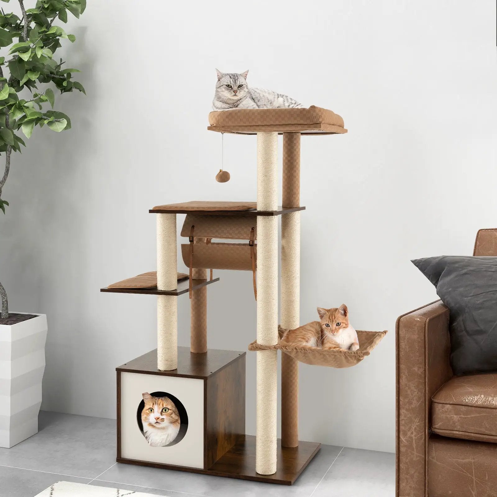 53 Inch Cat Tree with Condo and Swing Tunnel by DirectDeals