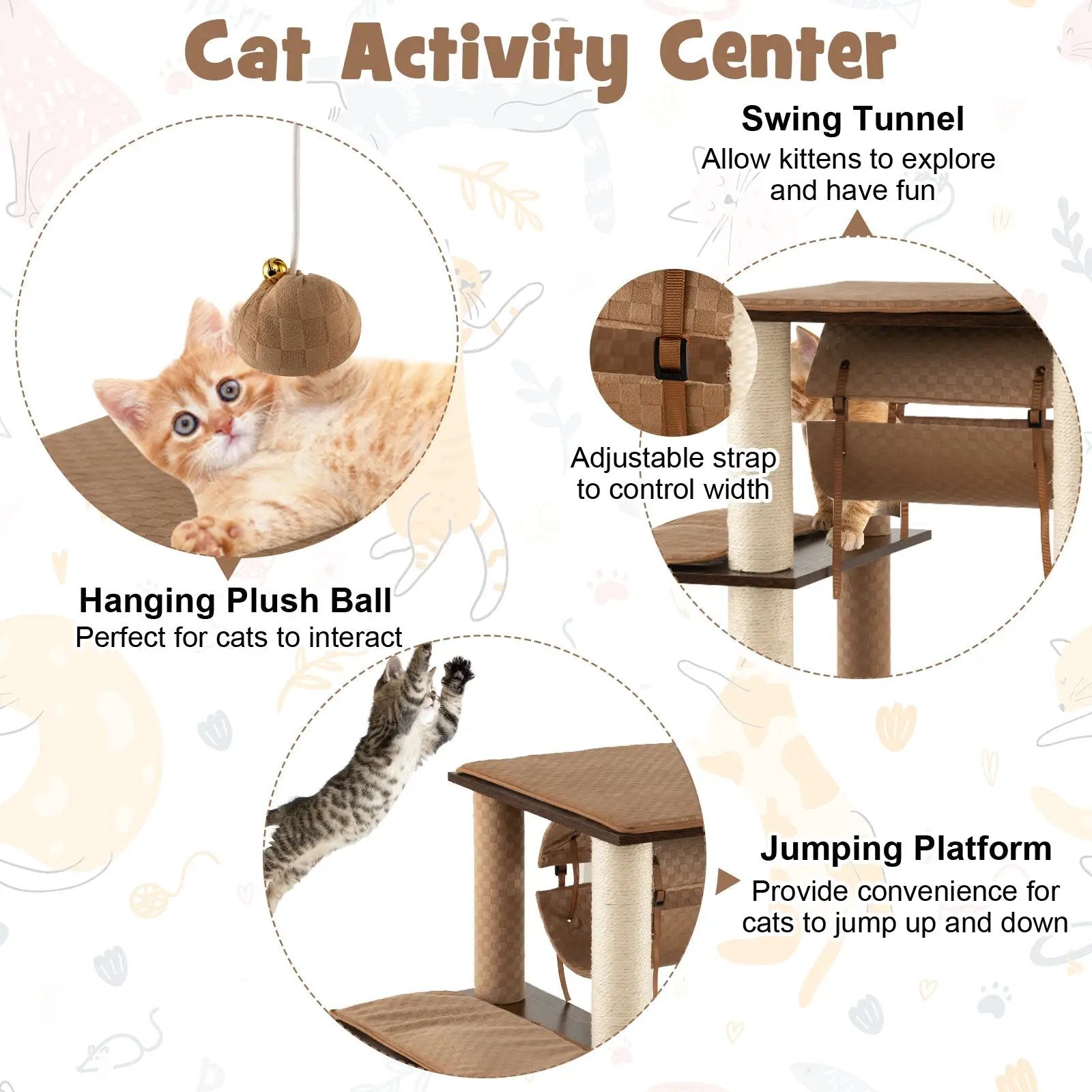 53 Inch Cat Tree with Condo and Swing Tunnel by DirectDeals