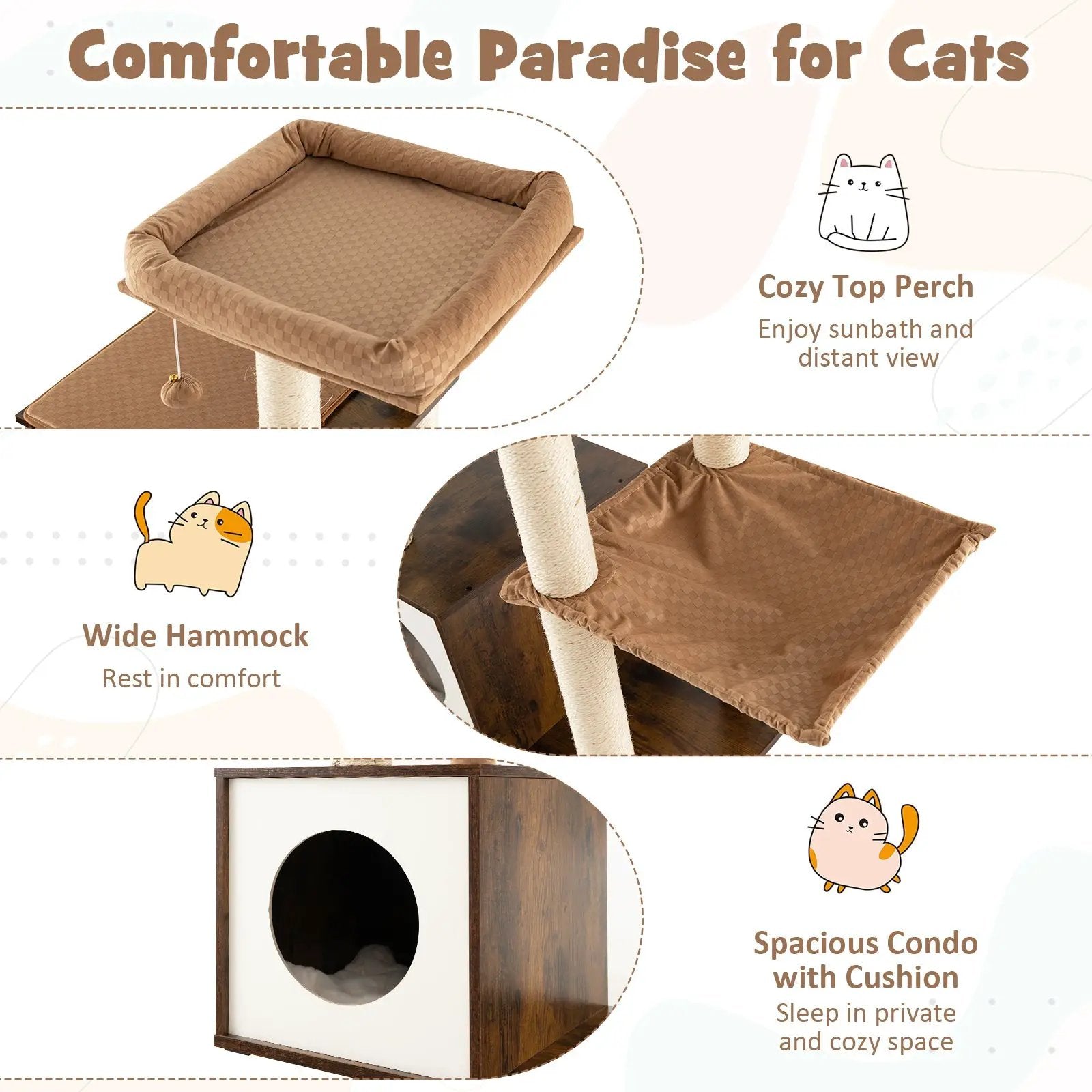 53 Inch Cat Tree with Condo and Swing Tunnel by DirectDeals