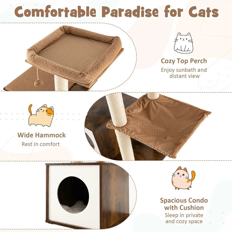 53 Inch Cat Tree with Condo and Swing Tunnel by DirectDeals