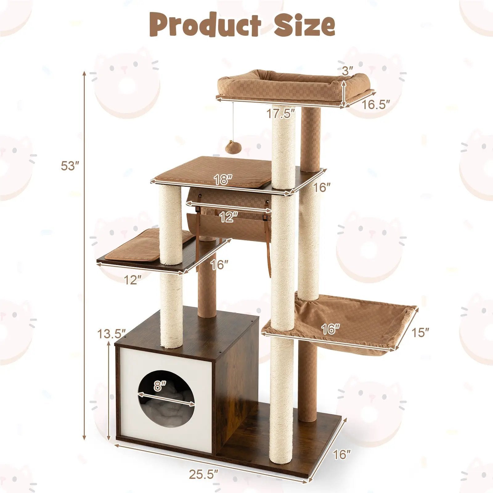 53 Inch Cat Tree with Condo and Swing Tunnel by DirectDeals