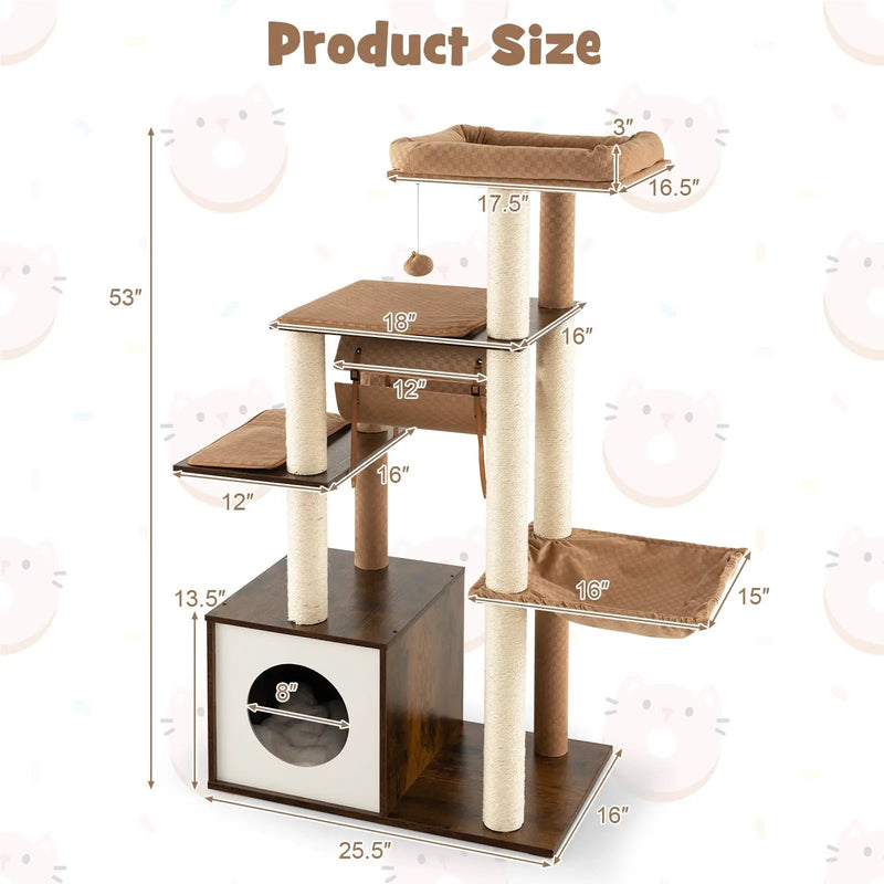 53 Inch Cat Tree with Condo and Swing Tunnel by DirectDeals